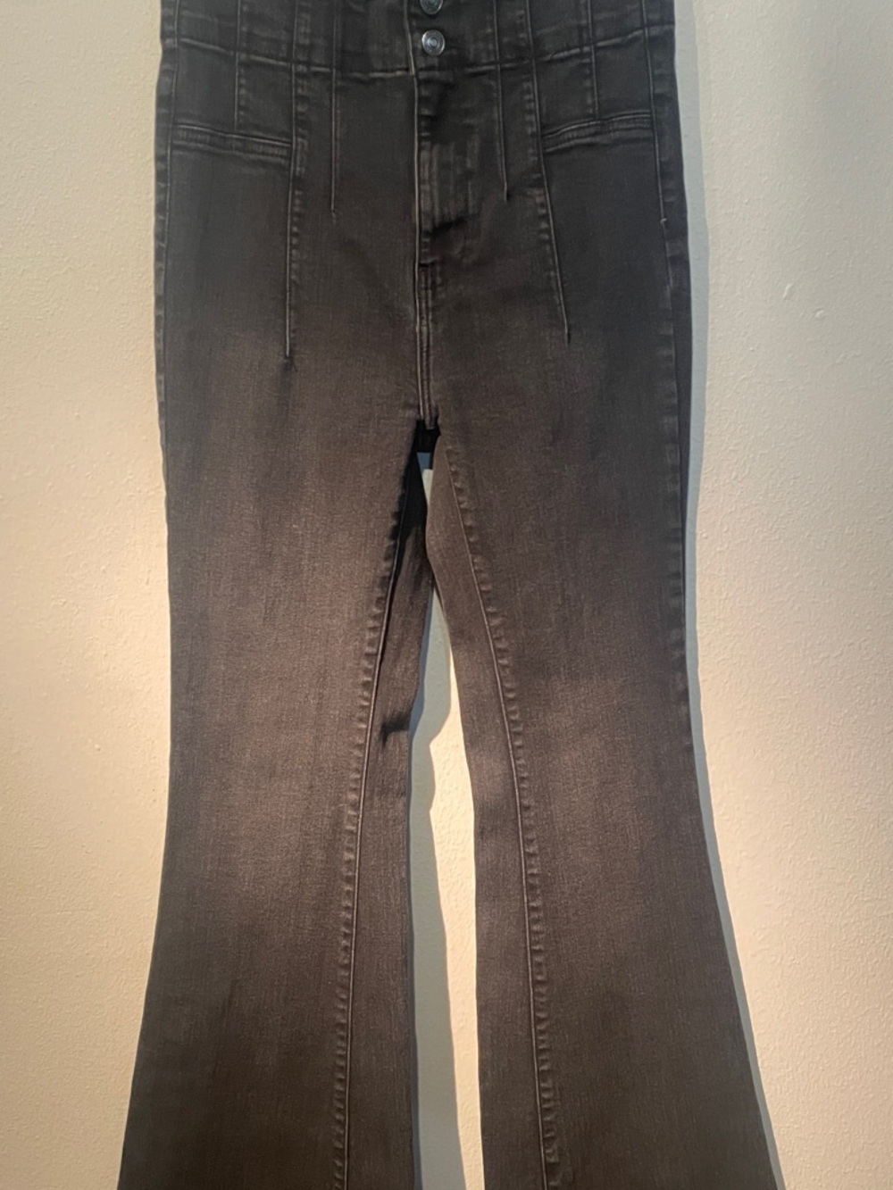 We the Free People Black Bell Bottom Jeans sz 27 31” inseam 70s Vibe High Rise - Picture 5 of 15